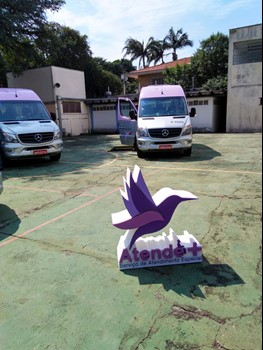 #PraCegoVer: Na foto tem duas vans do Serviço Atende+ com o símbolo na frente.